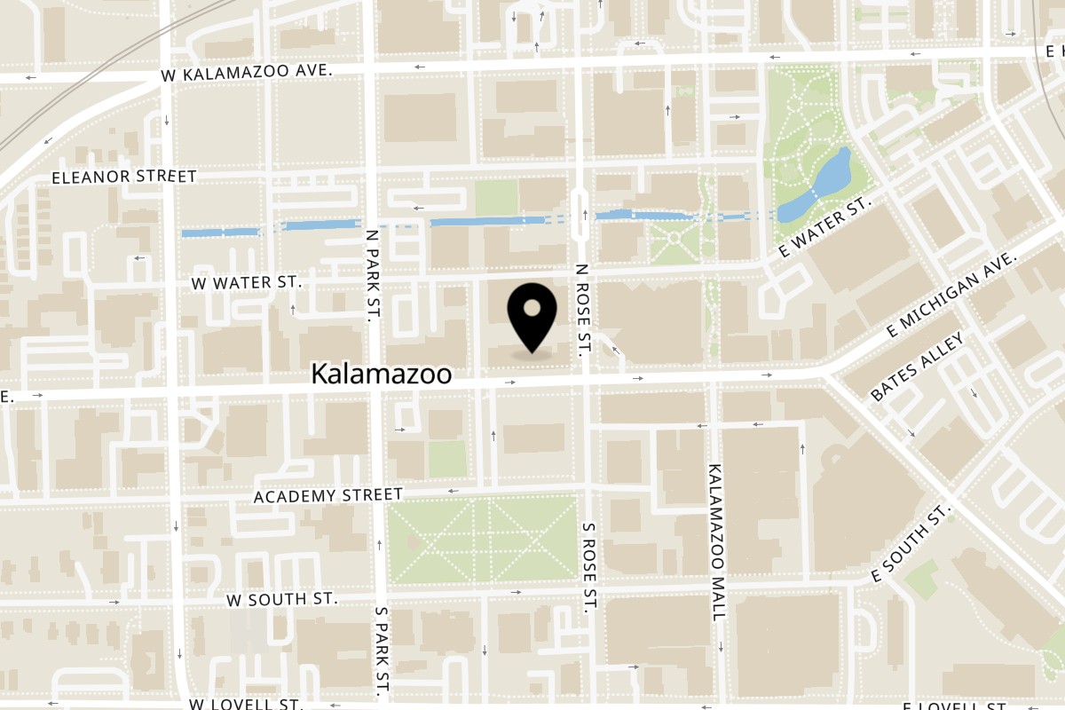 Map showing the location of La Familia Cafe on 224 W Michigan Ave in Kalamazoo